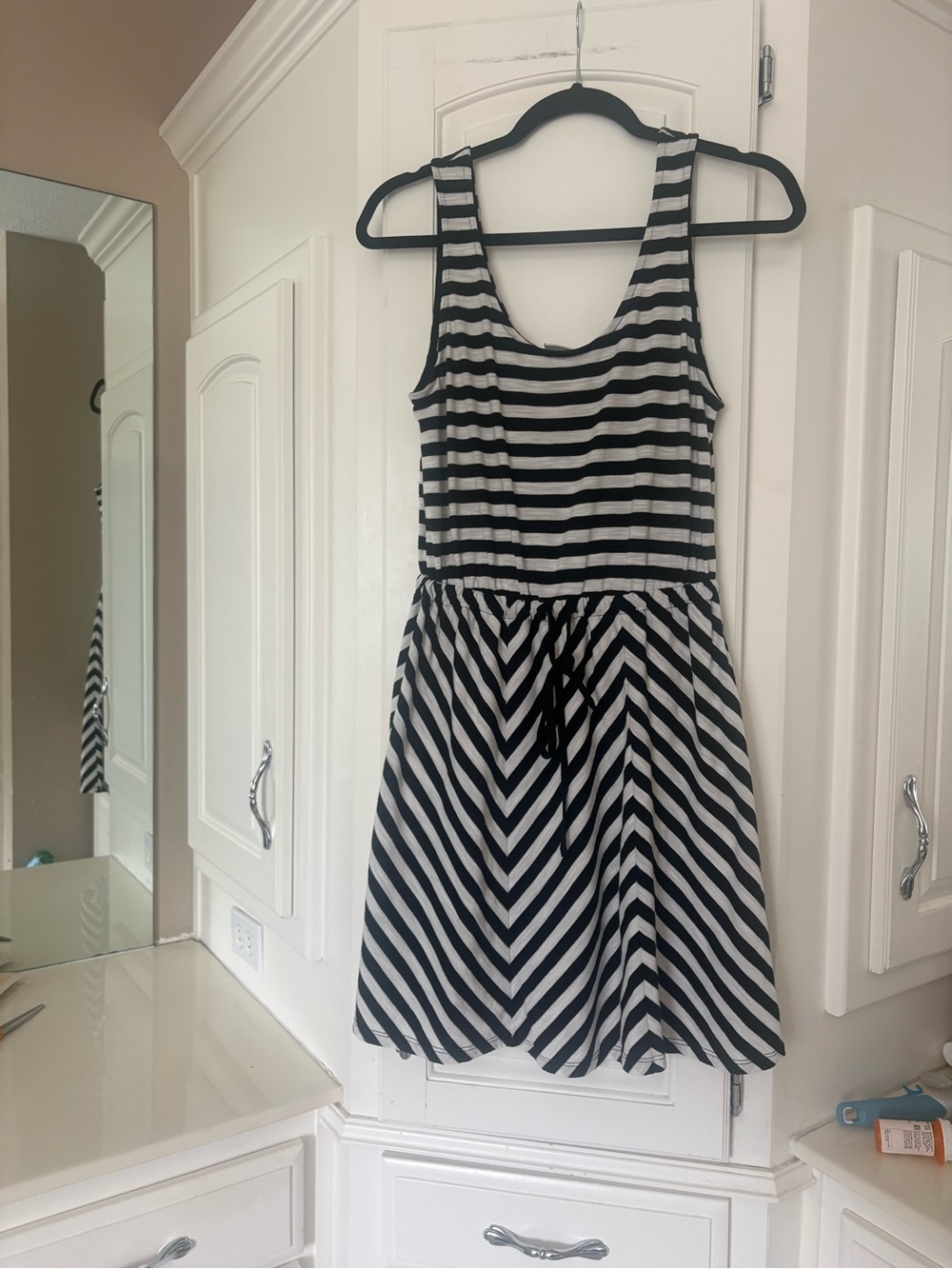 a new day Black and White Striped Sleeveless Mini Dress